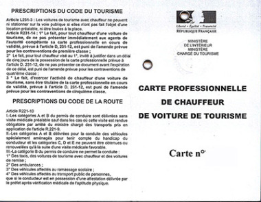 VTC carte professionnelle Examen